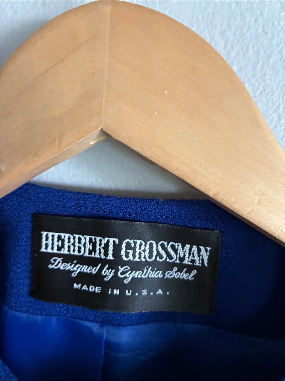 Vintage Herbert Grossman Cynthia Sobel Wool Skirt Suit Blue Size 6 USA